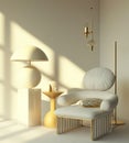 a white chair, a table and a lamp Royalty Free Stock Photo