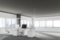 White chairs in loft office interior, dark Royalty Free Stock Photo