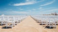 White chairs wedding sunny day. Generative AI.