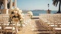 White chairs wedding sunny day. Generative AI.