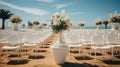 White chairs wedding sunny day. Generative AI.