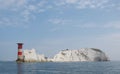 The Needles, Isle of Wight: lighthouse, rocks and white chalk cliff coastline Royalty Free Stock Photo