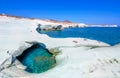 White chalk cliffs in Sarakiniko, Milos island, Cyclades. Royalty Free Stock Photo