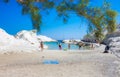 White chalk cliffs in Sarakiniko, Milos island, Cyclades. Royalty Free Stock Photo