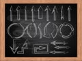 White chalk different arrows set on school blackboard flat design Royalty Free Stock Photo