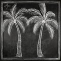 White chalk drawings of palms on blackboard. Tropical, imagination, dream, summer vacations concept