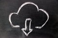 White chalk drawing as cloud and down arrow icon on black board