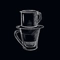 White chalk Vietnamese coffee cup. Vietnam style filtered coffee handdrawn illustration. Royalty Free Stock Photo