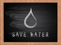 White chalk water drop icon on school blackboard flat design.