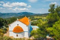 White chapel and mountains, Crete Island, Greece Royalty Free Stock Photo