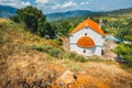 White chapel and mountains, Crete Island, Greece Royalty Free Stock Photo