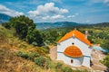 White chapel and mountains, Crete Island, Greece Royalty Free Stock Photo