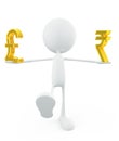 White character with pound and rupee sign Royalty Free Stock Photo