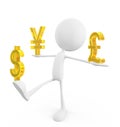 White character with pound,yen and dollar sign Royalty Free Stock Photo