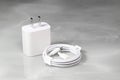 White charger adapter and white USB cable