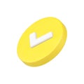 White check mark in yellow circle 3d icon isolated vector illustration