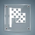 White Checkered flag icon isolated on grey background. Racing flag. Square glass panels. Vector Royalty Free Stock Photo