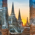 Buddhist temple Wat Phra Si Sanphet in Ayutthaya at sunset time Royalty Free Stock Photo