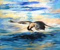 White-cheeked tern fishing, acrylic painting