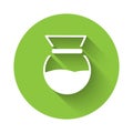 White Chemex icon isolated with long shadow. Alternative methods of brewing coffee. Coffee culture. Green circle button Royalty Free Stock Photo