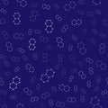 White Chemical formula icon isolated seamless pattern on blue background. Abstract hexagon for innovation medicine Royalty Free Stock Photo
