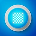 White Chess board icon isolated on blue background. Ancient Intellectual board game. Circle blue button with white line Royalty Free Stock Photo