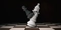 White chess king broken by a black pawn, on a chessboard. 3d illustration