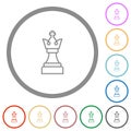 White chess king flat icons with outlines