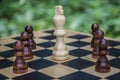 White chess king surrounded by black pawns Royalty Free Stock Photo