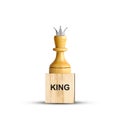 White Chess King, on a wooden block. Isolated on a white background. The game. Training. Education. Royalty Free Stock Photo
