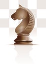 White chess knight on a background of chessboard