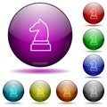 White chess knight icon in glass sphere buttons Royalty Free Stock Photo