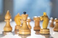 White chess pieces. The queen and her army. Bright saturated colors Royalty Free Stock Photo