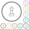 White chess queen flat icons with outlines