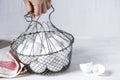 White chicken eggs in a basket. Royalty Free Stock Photo