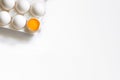 White chicken eggs, box, white background Royalty Free Stock Photo