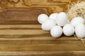 White chicken eggs and broken eggs on wooden board or table. Royalty Free Stock Photo