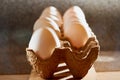 White chicken eggs in cardboard on wooden surface with interesting light. The concept of taking pictures of food. Fresh eggs from Royalty Free Stock Photo