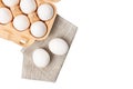 White chicken eggs in carton box isolated on white background, top view Royalty Free Stock Photo