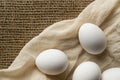 White chicken eggs on textile Royalty Free Stock Photo