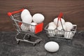 White eggs in shopping cart basket
