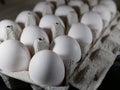 White chicken eggs in a special container. natural food. health food.