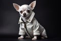 White chihuahua portrait in black leather jacket Royalty Free Stock Photo
