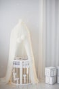 White childs bed crib with canopy