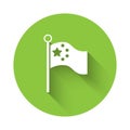 White China flag on flagpole icon isolated with long shadow. Green circle button. Vector Royalty Free Stock Photo