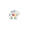 White chinese folding fan cartoon character design having angry face
