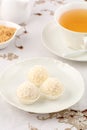 White chocolate candies with tea Royalty Free Stock Photo