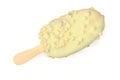 White chocolate coated ice-cream on stick isolated on white background Royalty Free Stock Photo