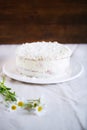 White chocolate crumble cake with coconut and filled with ricotta Royalty Free Stock Photo