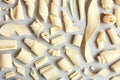 White chocolate curls on gray background Royalty Free Stock Photo